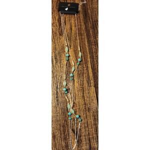 New York & Company Elegant Multi-Chain Statement Necklace - Gold Tone & Green